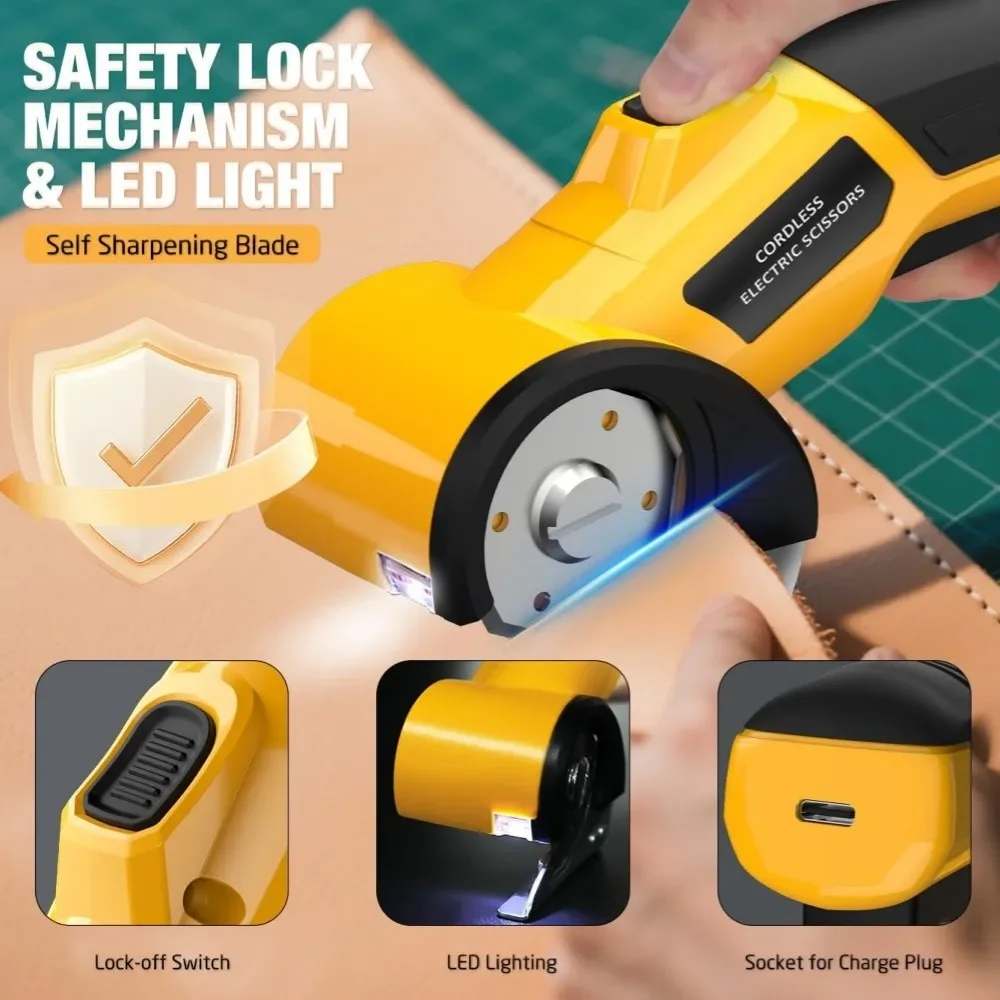 Cordless Electric Scissors Rotary Blade Cutter Rechargeable for PVC Leather DIY