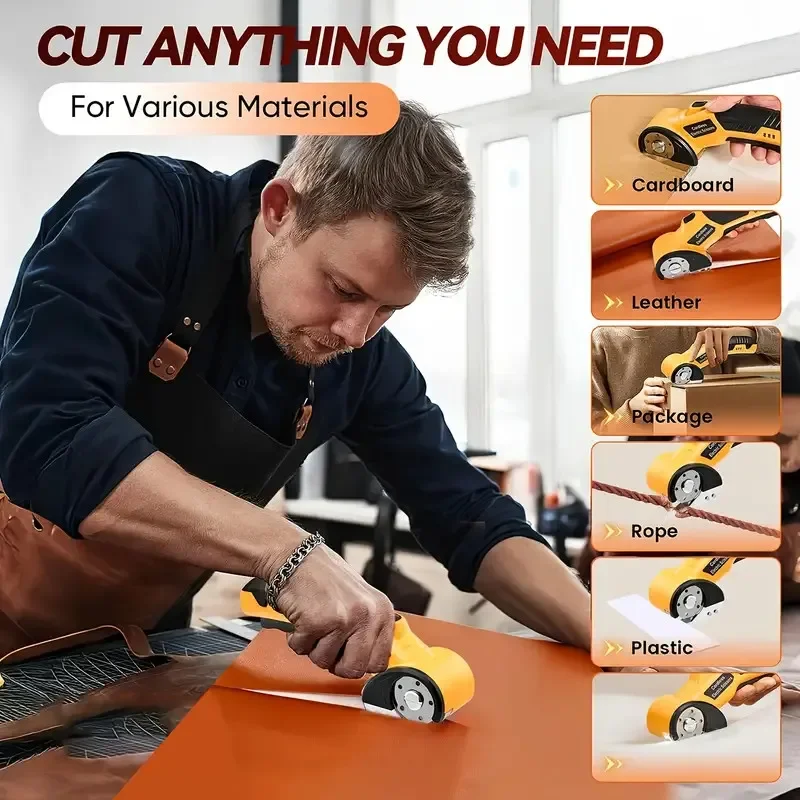 Cordless Electric Scissors Rotary Blade Cutter Rechargeable for PVC Leather DIY