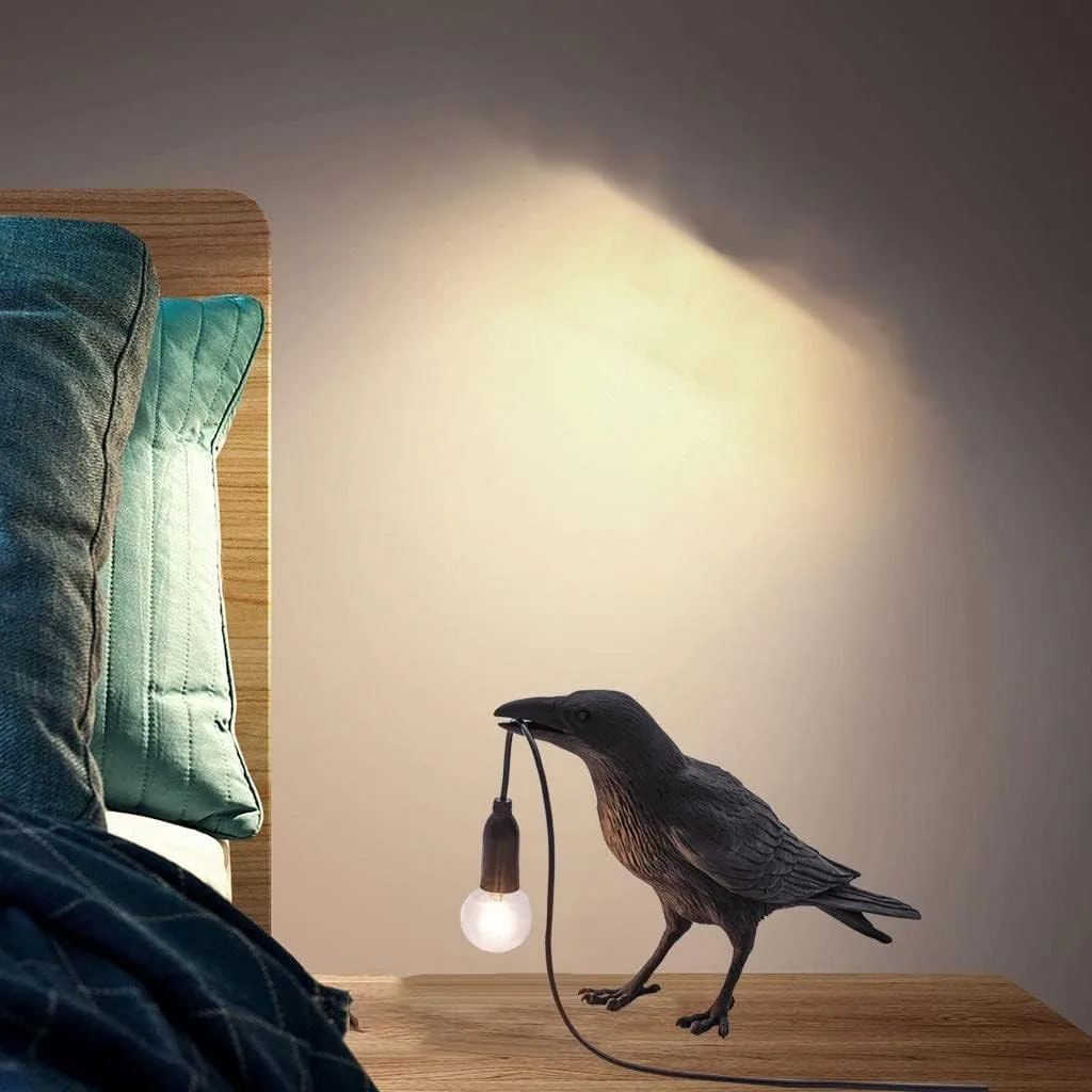 Raven Lamp Light Black Novelty Bird Crow Desk Table Lamp Bedroom Decoration