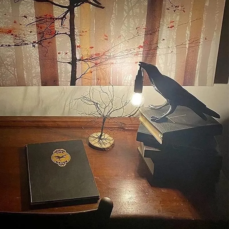 Raven Lamp Light Black Novelty Bird Crow Desk Table Lamp Bedroom Decoration