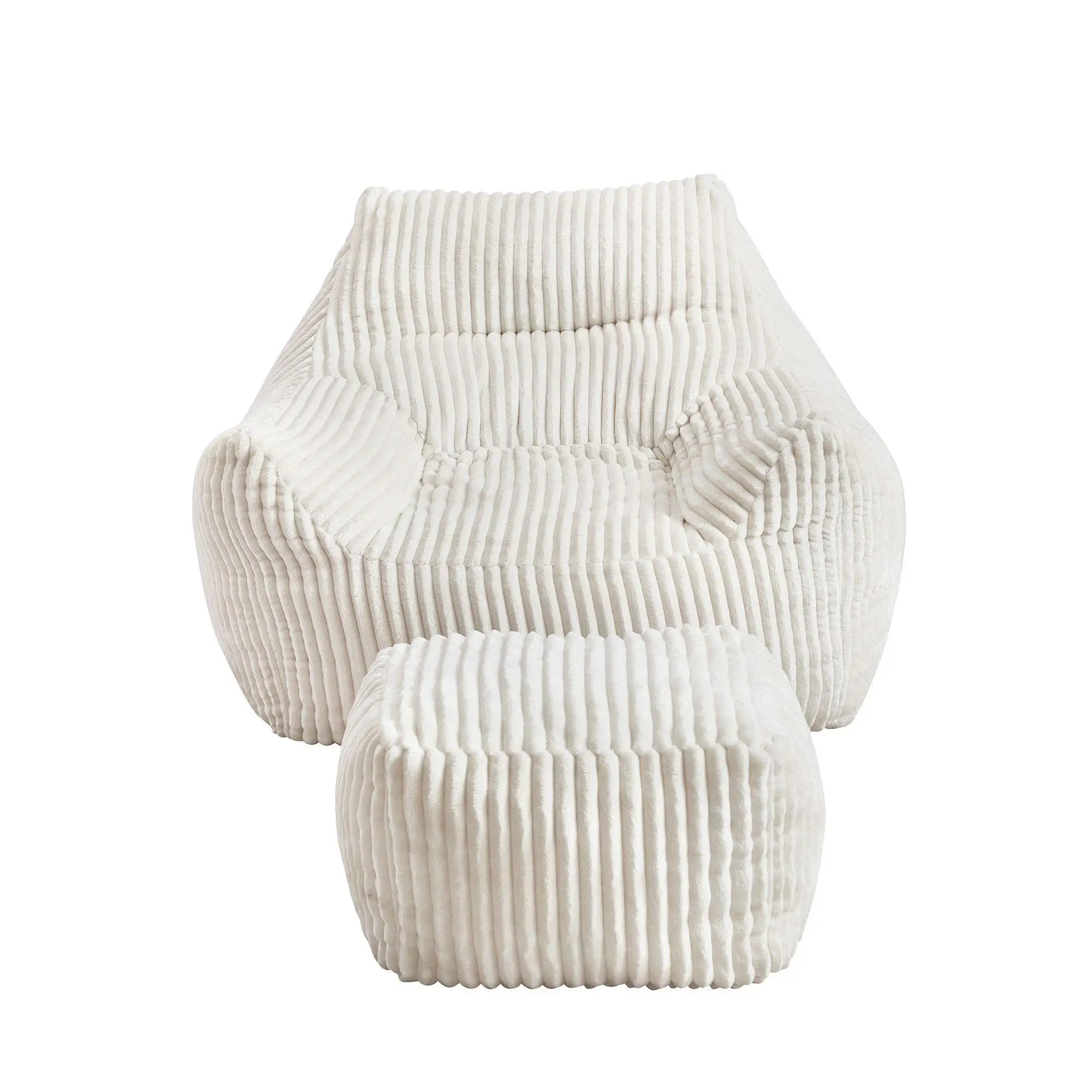 Oversized Corduroy Bean Bag Sofa with Ottoman White for adults Teens