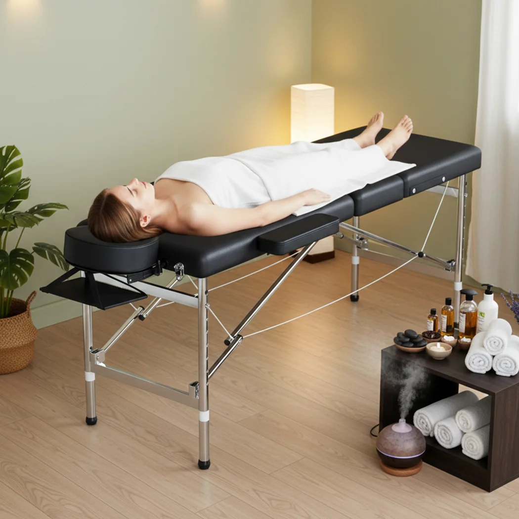 PORIYA 3-Fold Aluminum Massage Table Portable Folding Spa Beauty Therapy Massage Bed