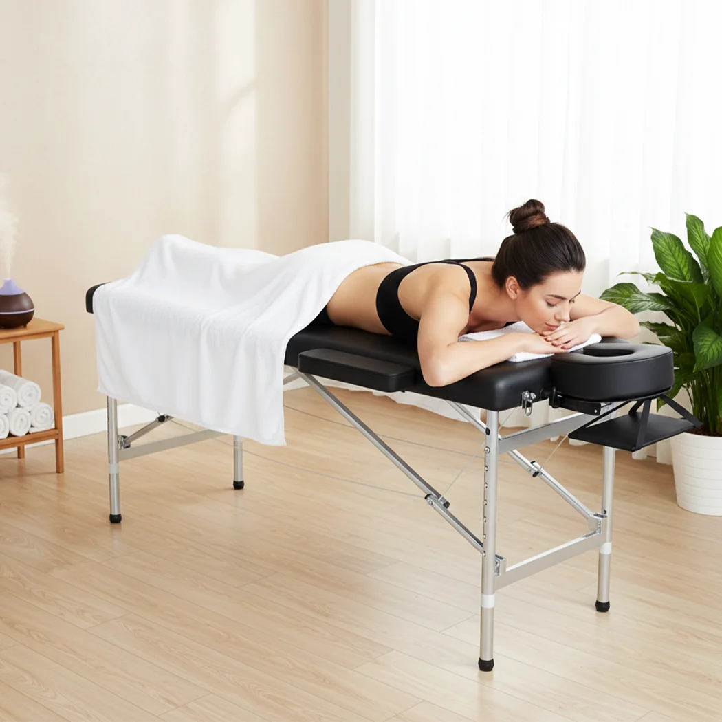 PORIYA 3-Fold Aluminum Massage Table Portable Folding Spa Beauty Therapy Massage Bed
