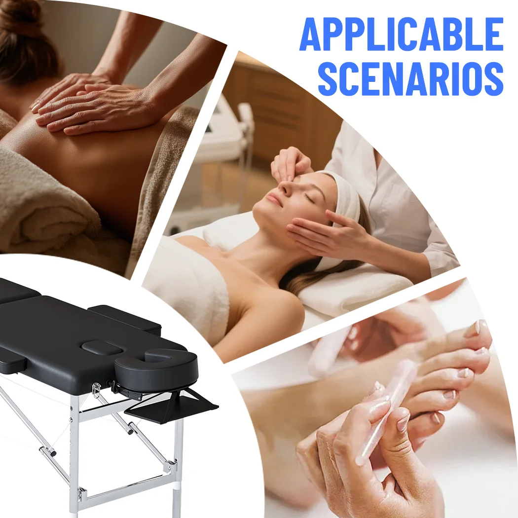 PORIYA 3-Fold Aluminum Massage Table Portable Folding Spa Beauty Therapy Massage Bed