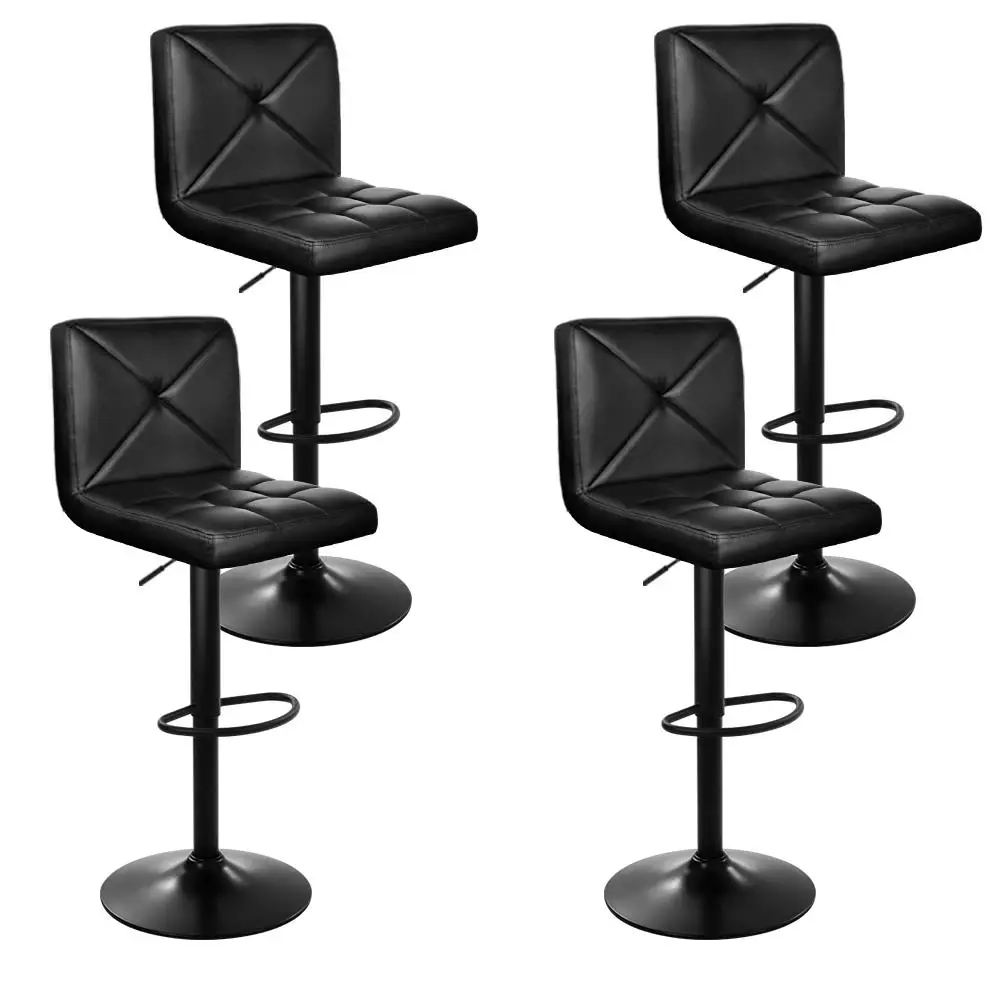 4x Black Leather Gas Lift Bar Stools Adjustable Kitchen Counter Chairs Set