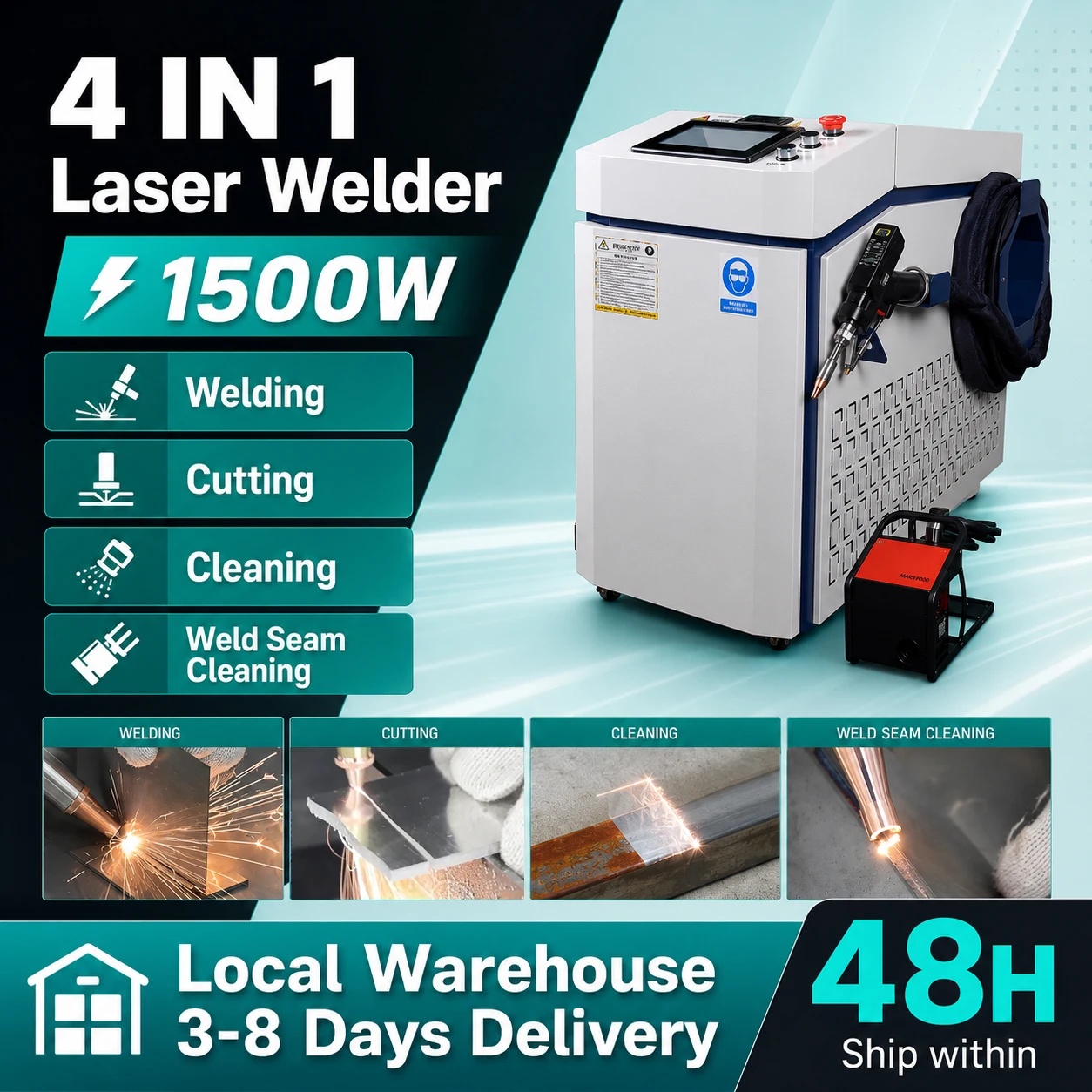 1500W Handheld 4 In 1 Fiber Laser Welding Machine Raycus 1500W Welder with Welding Cleaning Cutting Weld Seam Cleaning for Metal 220V