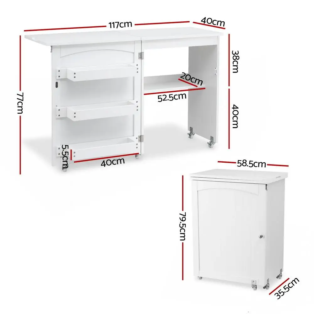 Foldable Sewing Machine Table Multifunction Rolling Craft Desk with Storage for Home Use
