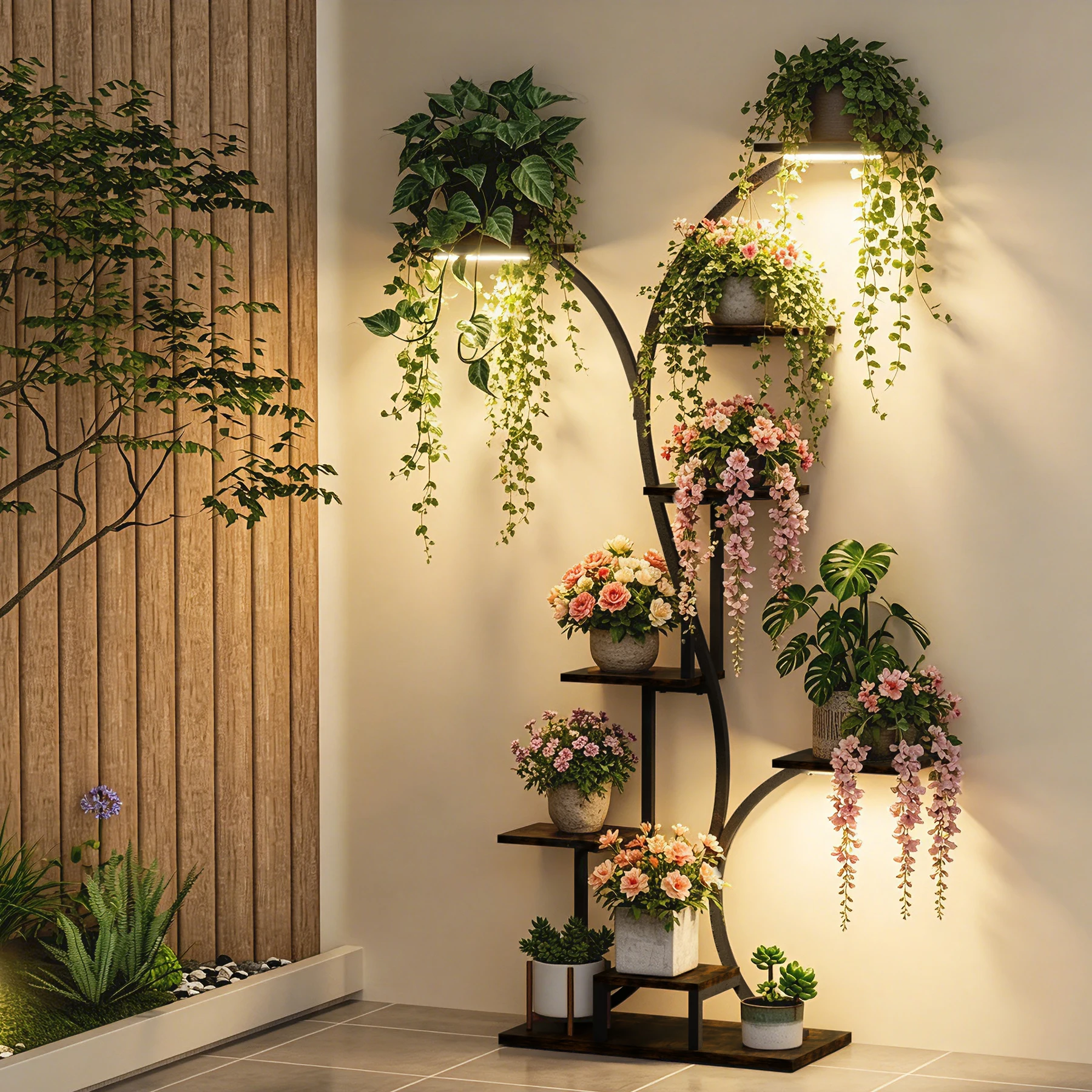Industrial Tree-Shaped Plant Stand Display Storage Rack Corner Flowers Shelf Holder