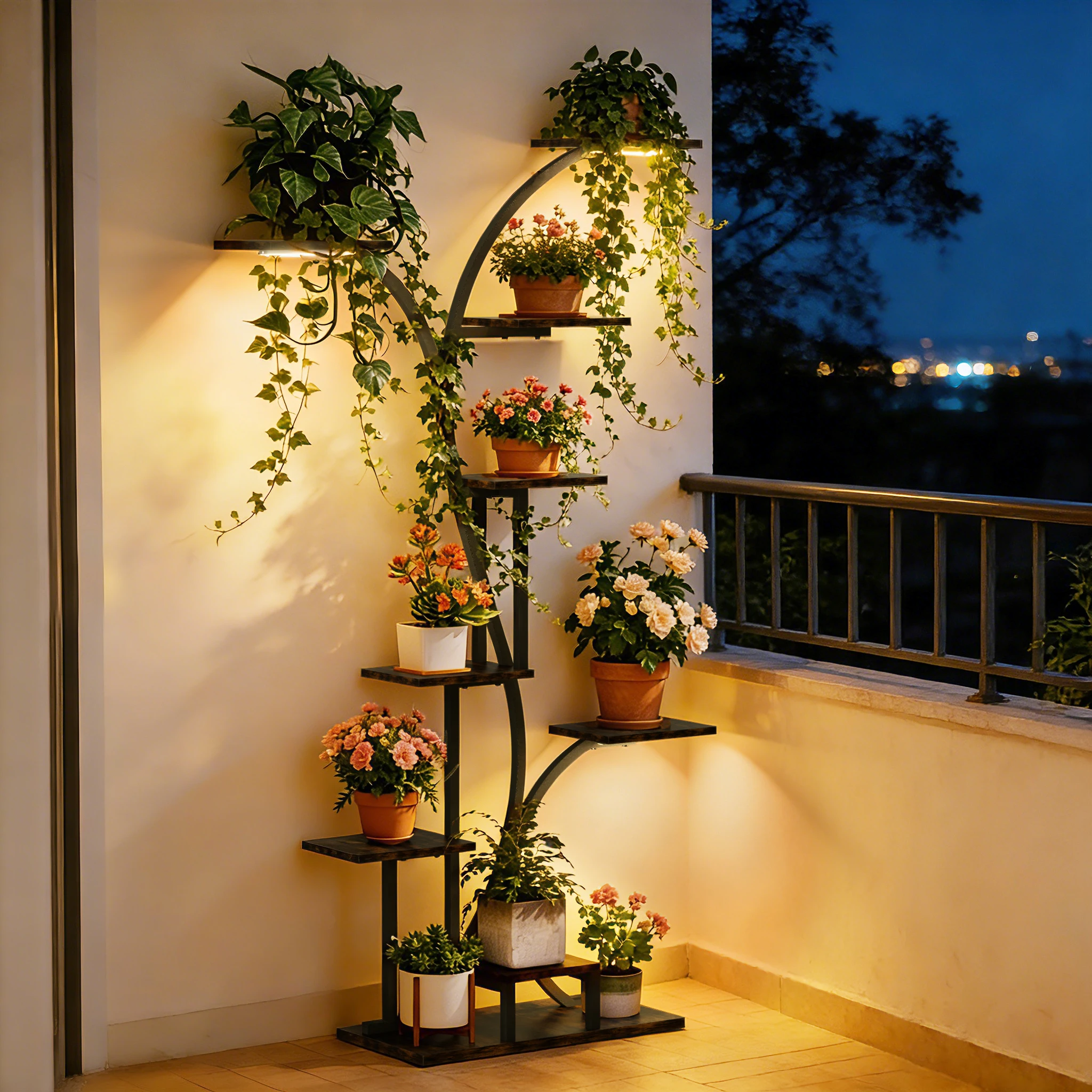 Industrial Tree-Shaped Plant Stand Display Storage Rack Corner Flowers Shelf Holder