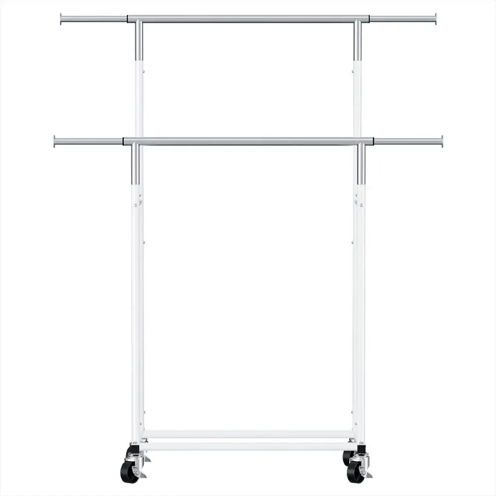 Double Rod Adjustable Clothes Rack Garment Airer Rail Coat Stand Portable Hanger Organizer Drying Storage Rack