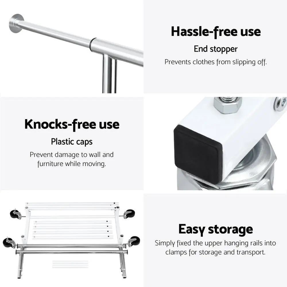 Double Rod Adjustable Clothes Rack Garment Airer Rail Coat Stand Portable Hanger Organizer Drying Storage Rack