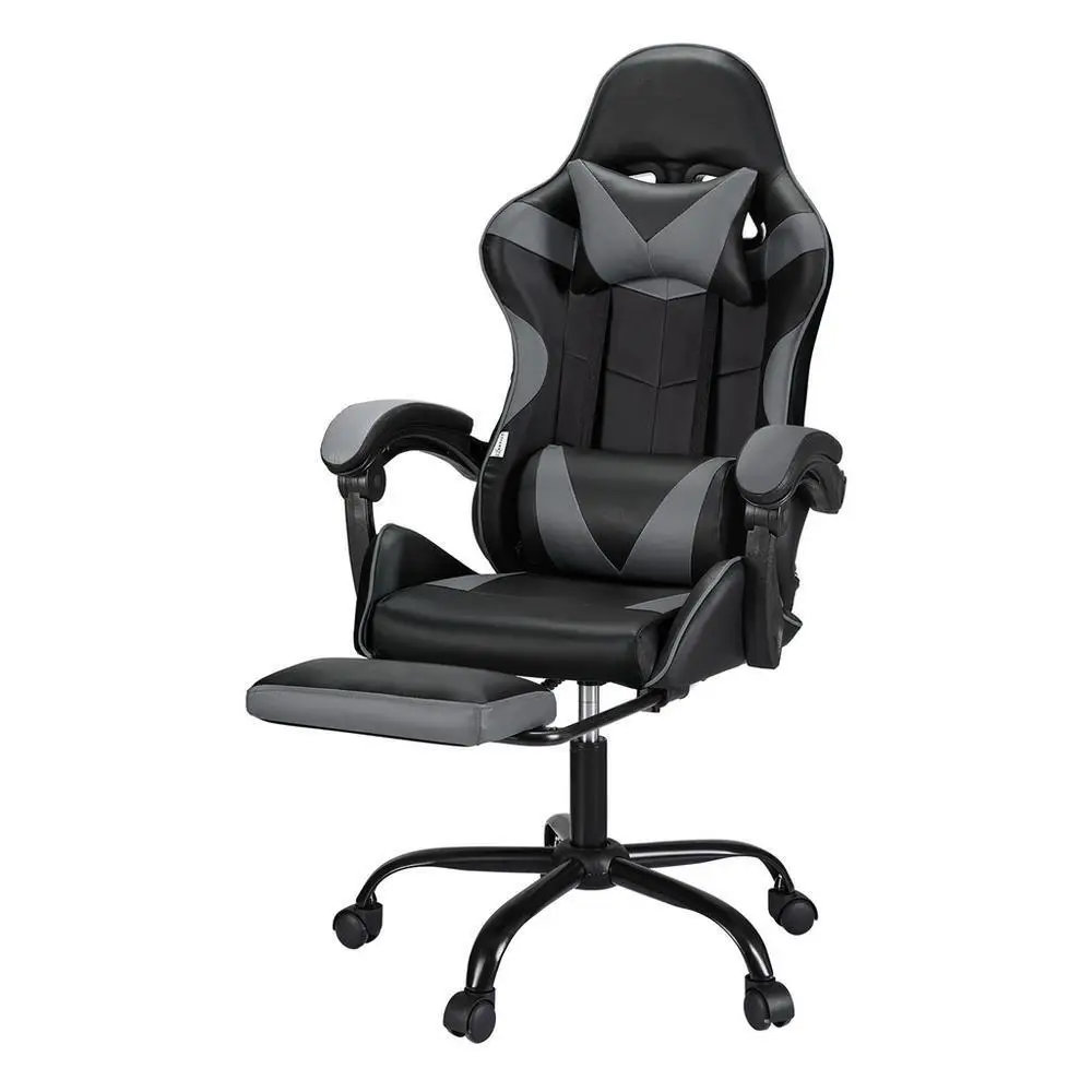 Ergonomic Gaming Office Chair with 2 Point Massage Footrest Grey