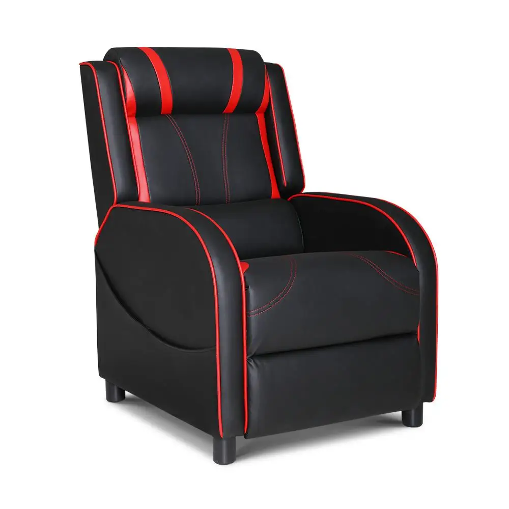 Black Leather Recliner Gaming Chair Ergonomic Adjustable Swivel PC Office Chair Comfortable Padded Home Relaxation Seat