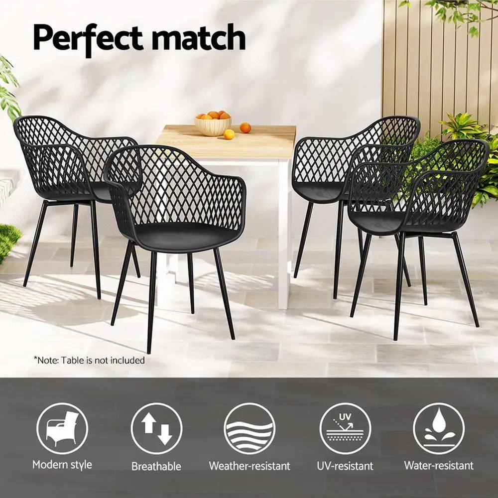 4 Piece Outdoor Dining Chairs PP Lounge Patio Chairs Garden Furniture Black