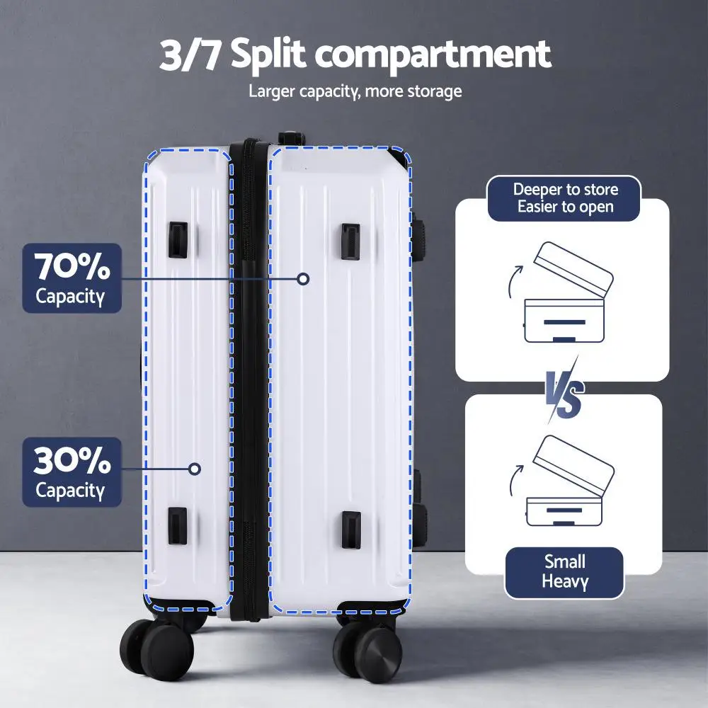 2pcs Trunk Luggage Set Carry On Suitcases with TSA Lock 12 Inch and 20 Inch White Travel Cases