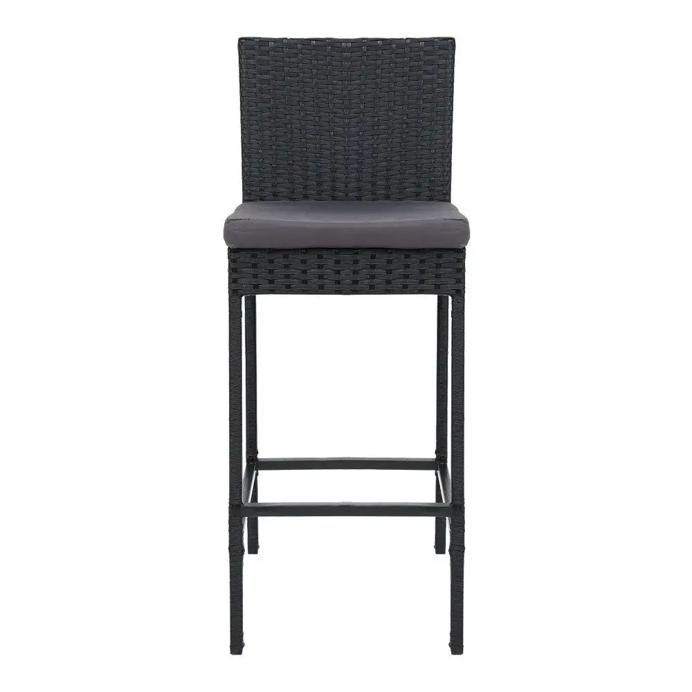 Set of 4 Outdoor Rattan Bar Stools Patio Dining Chairs Modern Wicker Bar Height Furniture for Garden Balcony and Patio