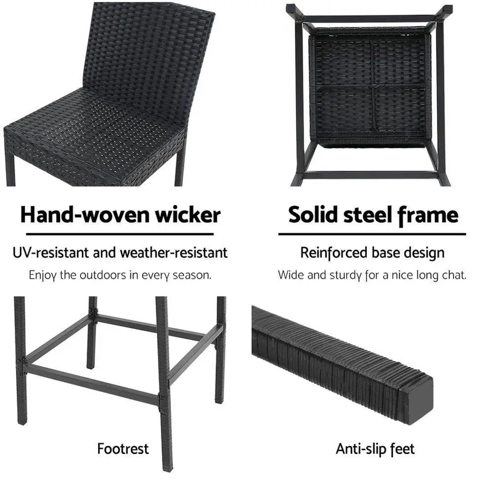 Set of 4 Outdoor Rattan Bar Stools Patio Dining Chairs Modern Wicker Bar Height Furniture for Garden Balcony and Patio