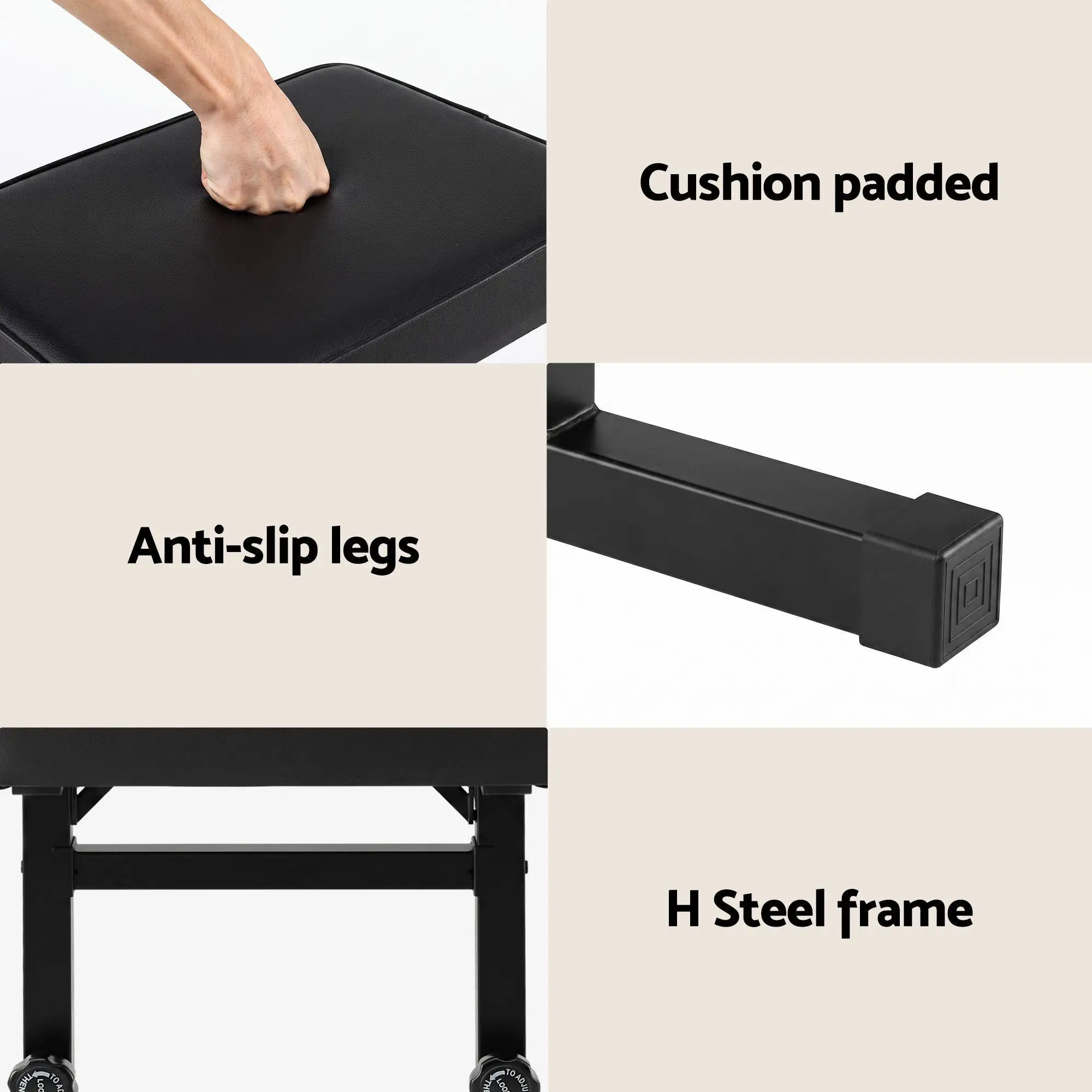 Heavy Duty Height Adjustable Piano Bench Seat H Shape Stool Black