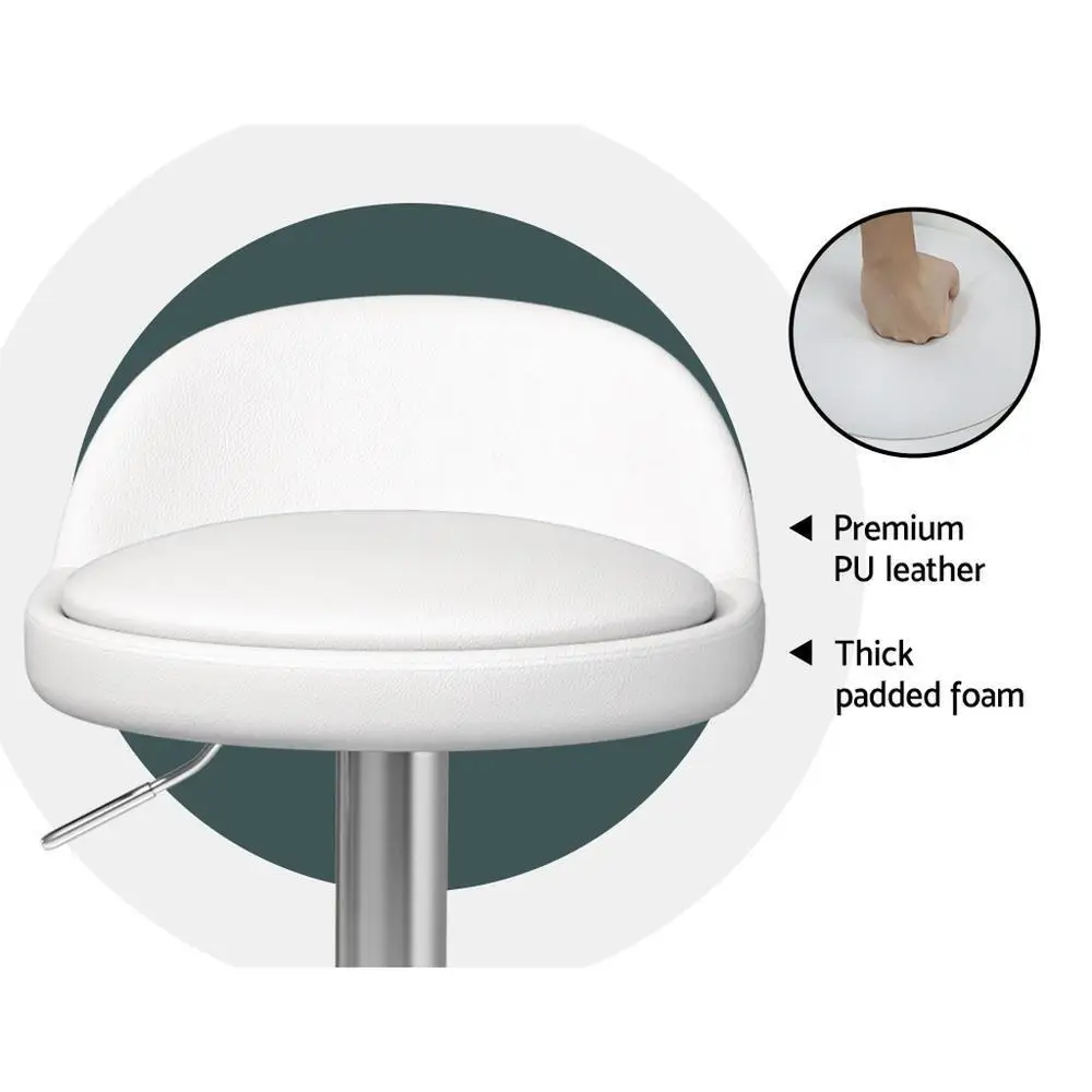 Set of 2 Adjustable PU Leather Bar Stools Gas Lift White Kitchen Counter Chairs