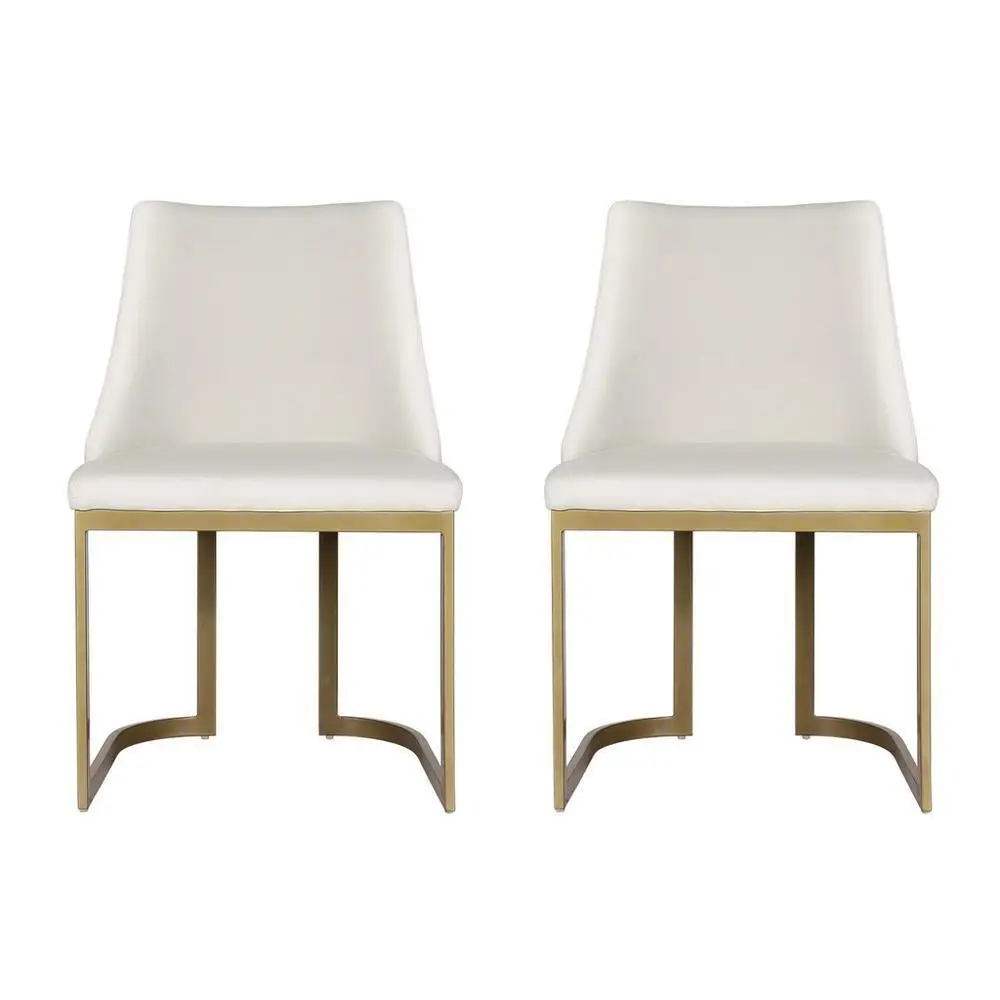 Modern Beige Linen Fabric Dining Chairs Set of 2 Upholstered Wooden Frame Dining Room Accent Chairs