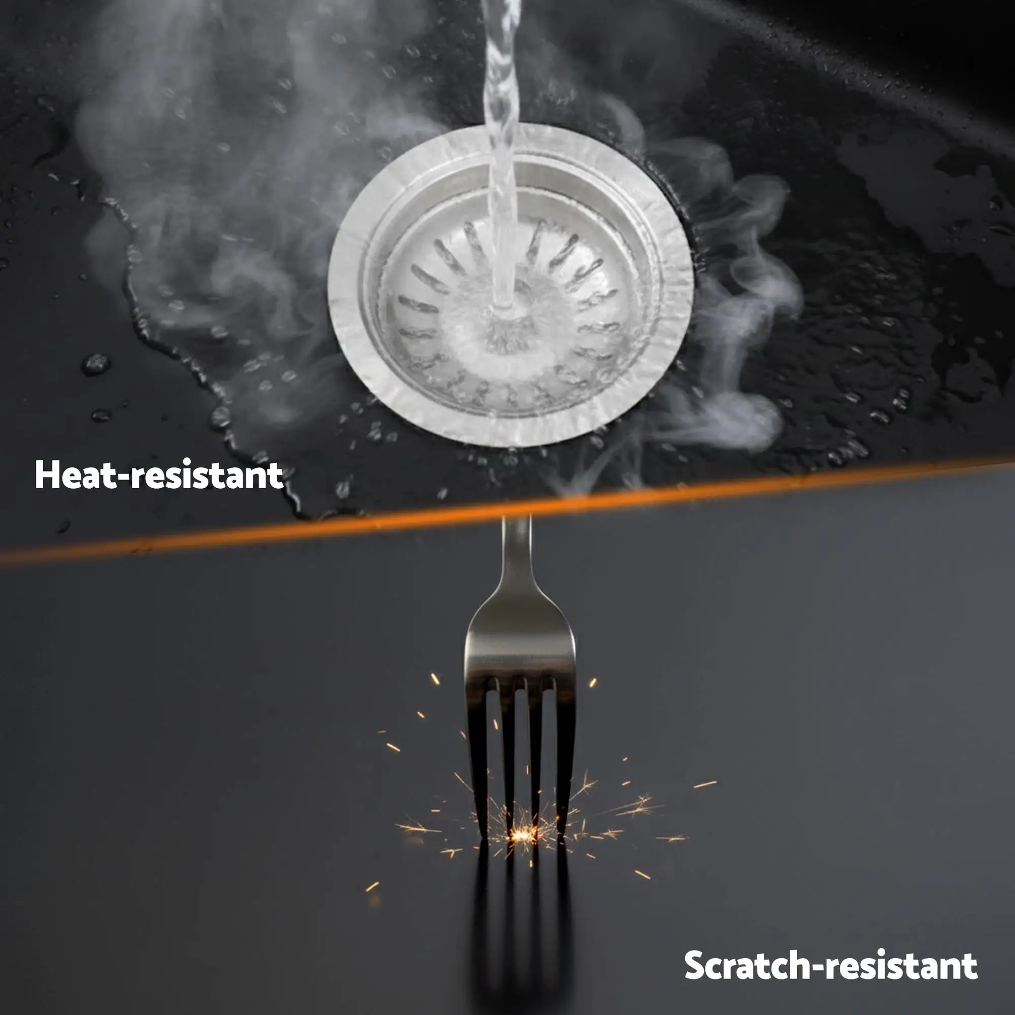 Black Granite Kitchen Sink 70x45 cm Single Bowl Durable Stone Sink for Modern Kitchen