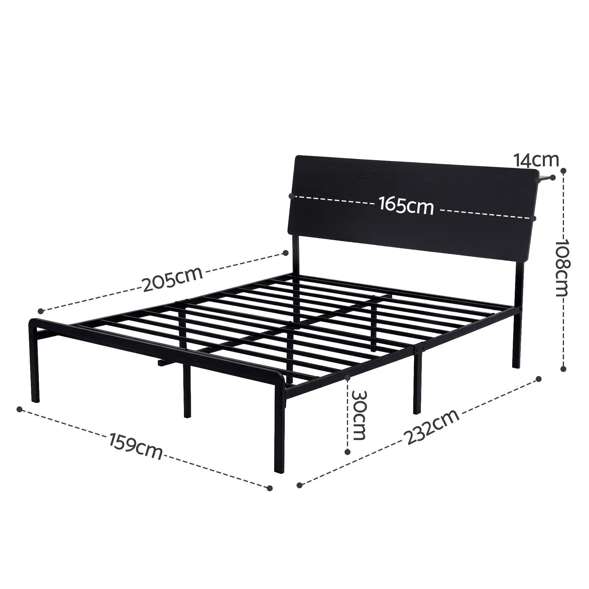 Queen Size LED Metal Bed Frame with Charging Station Sturdy Platform Bed Base Modern Bedroom Furniture