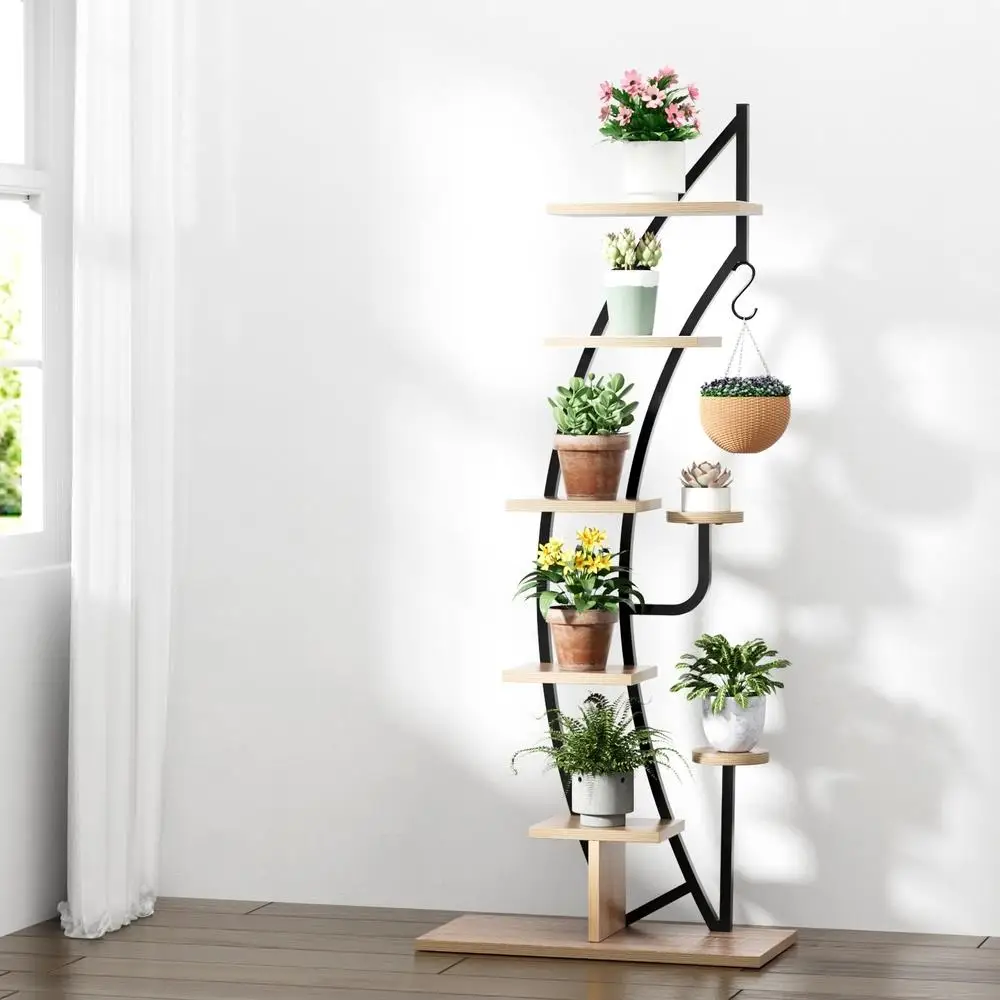 6 Tier Ladder Corner Plant Stand Wooden Indoor Flower Shelf Space Saving Display Rack for Living Room Balcony Home Decor