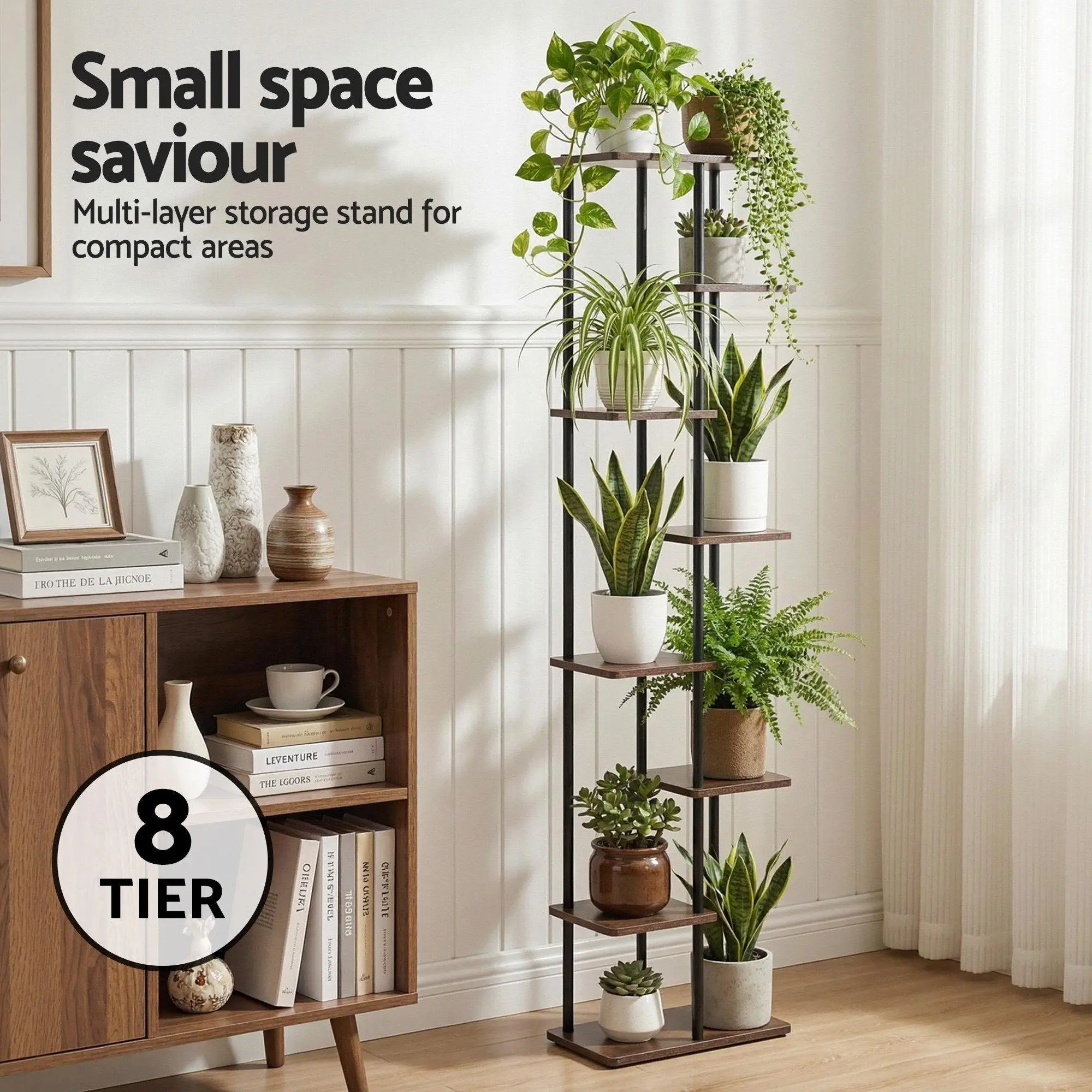 8 Tier Metal Plant Stand Flower Pot Shelf Indoor Outdoor Garden Display Rack for Home Balcony Patio Corner Organizer