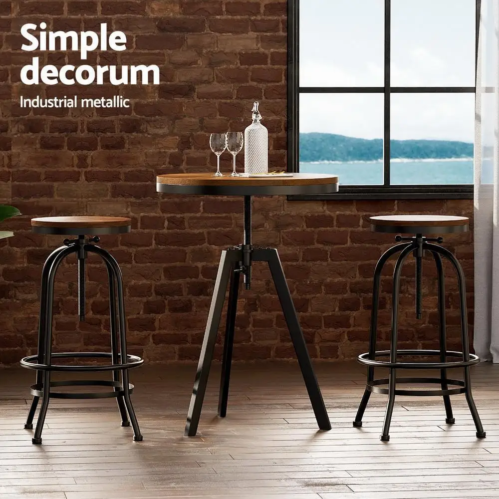Industrial Bar Table Stools Set Adjustable High Dining Kitchen Chairs for Cafe Pub Home Use Metal Frame Modern Seat Set