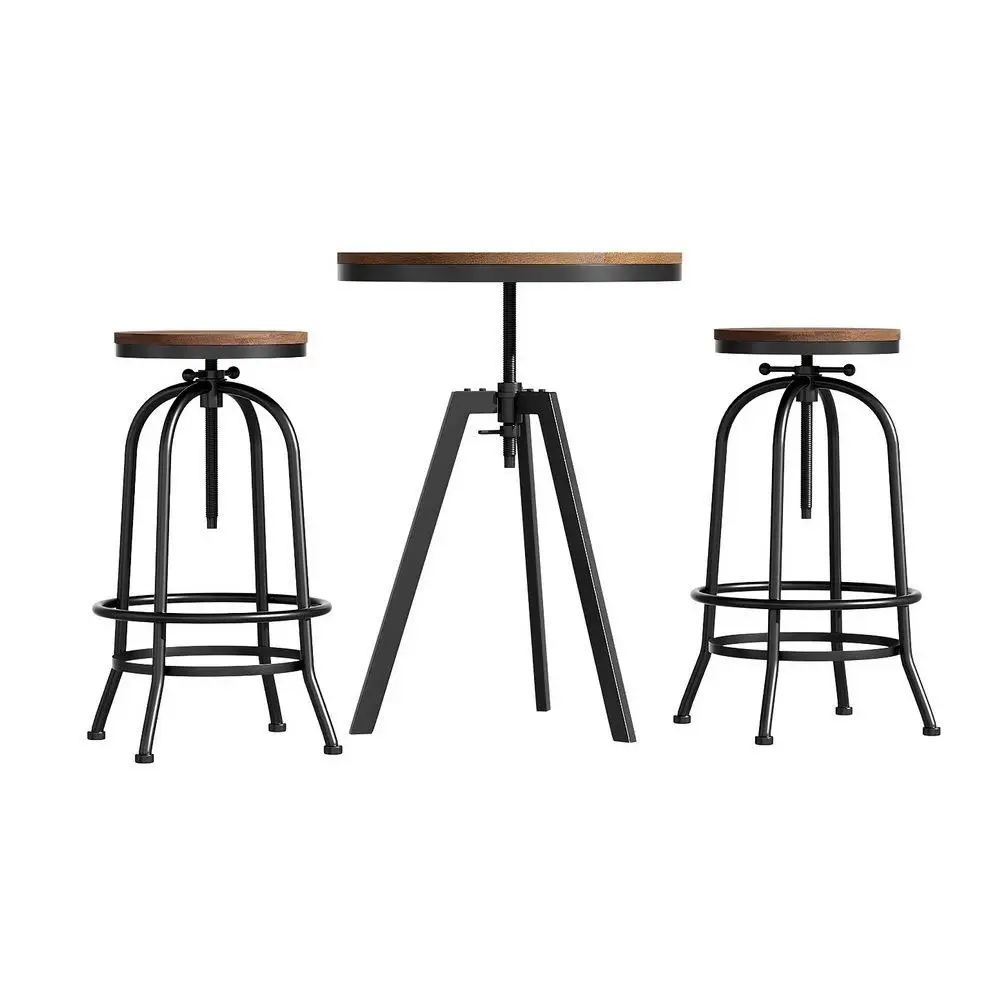 Industrial Bar Table Stools Set Adjustable High Dining Kitchen Chairs for Cafe Pub Home Use Metal Frame Modern Seat Set