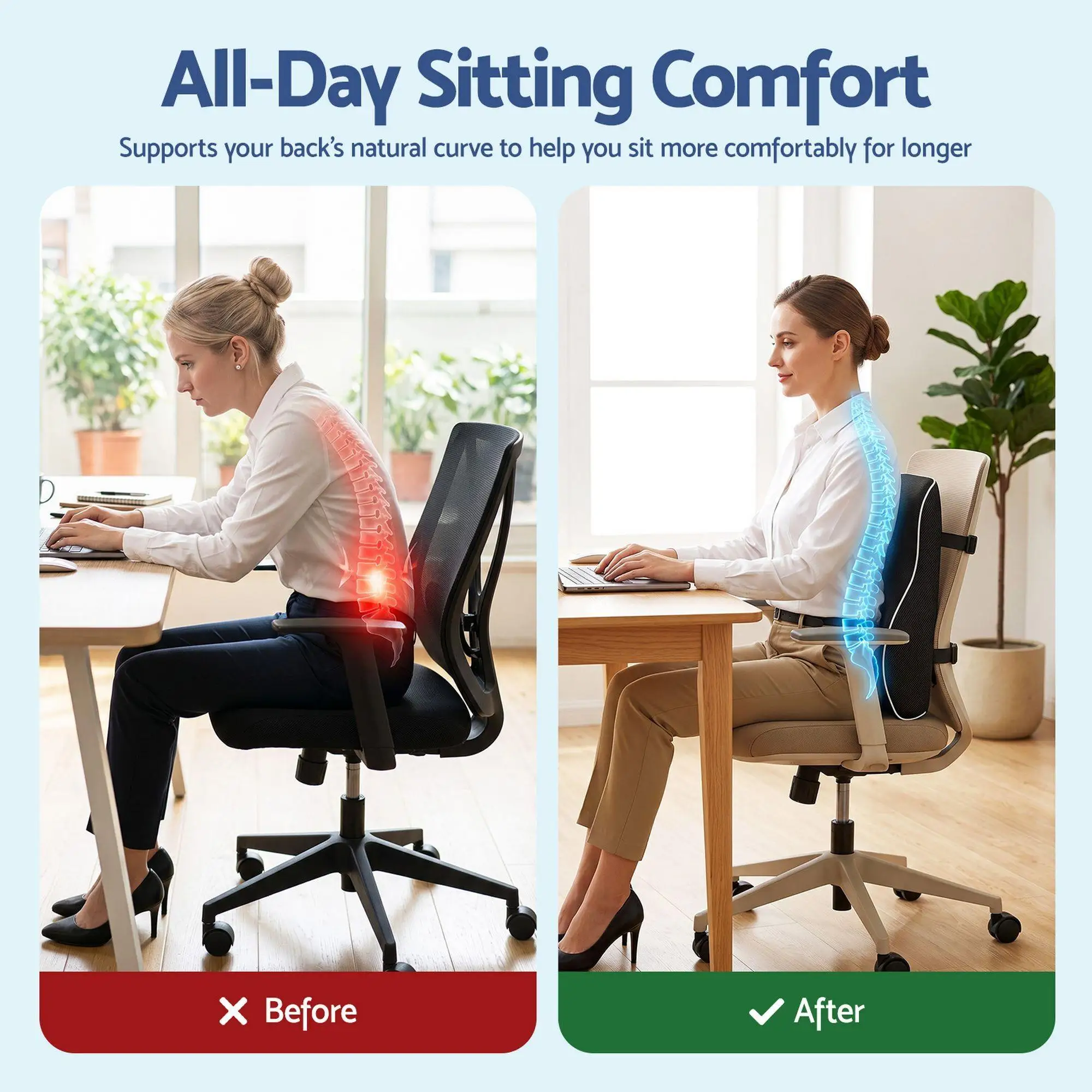 Ergonomic Memory Foam Lumbar Support Cushion for office Chair Car and Home Breathable for back Pillow with Adjustable Straps