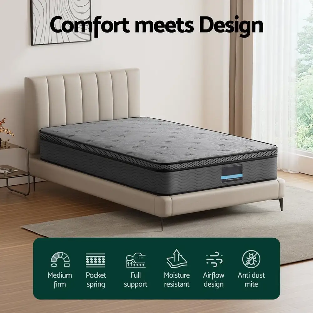 26cm Thick Single Mattress Bed Giselle Comfort Support Foam Pocket Spring Sleep Surface