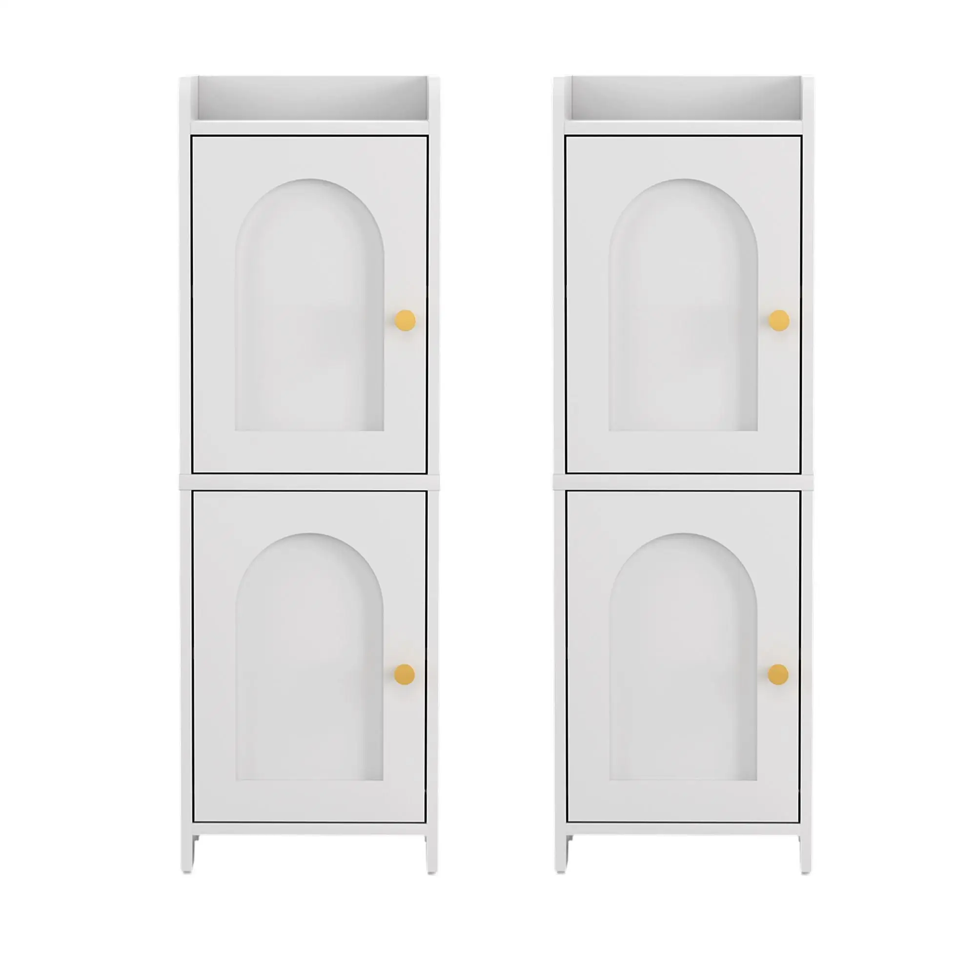2 Pack Slim Bathroom Storage Cabinet 2 Tier Adjustable White Toilet Organizer Space Saving Shelf Rack