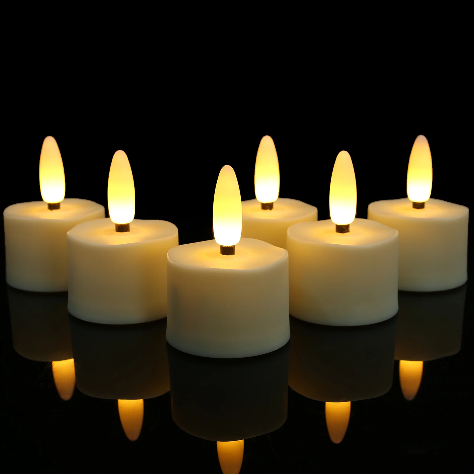 6-Pack Rechargeable Tea Lights Candles with Remote 4H/6H Timer Flameless Flickering Battery Operated LED Tealights for Pumpkins Luminarias Centerpieces 