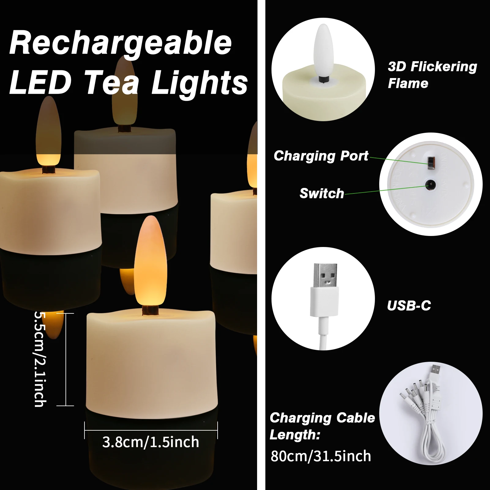 6-Pack Rechargeable Tea Lights Candles with Remote 4H/6H Timer Flameless Flickering Battery Operated LED Tealights for Pumpkins Luminarias Centerpieces 