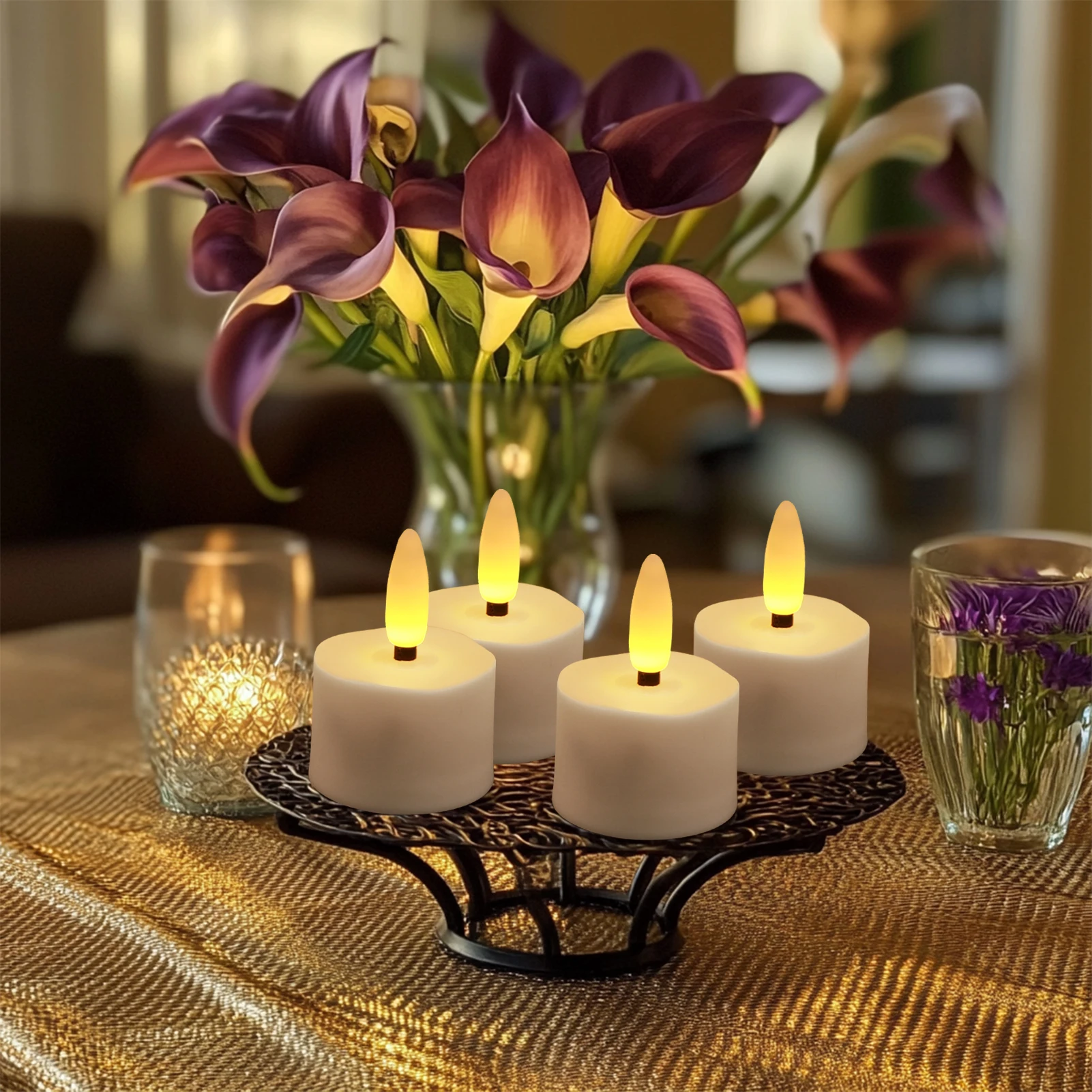 6-Pack Rechargeable Tea Lights Candles with Remote 4H/6H Timer Flameless Flickering Battery Operated LED Tealights for Pumpkins Luminarias Centerpieces 