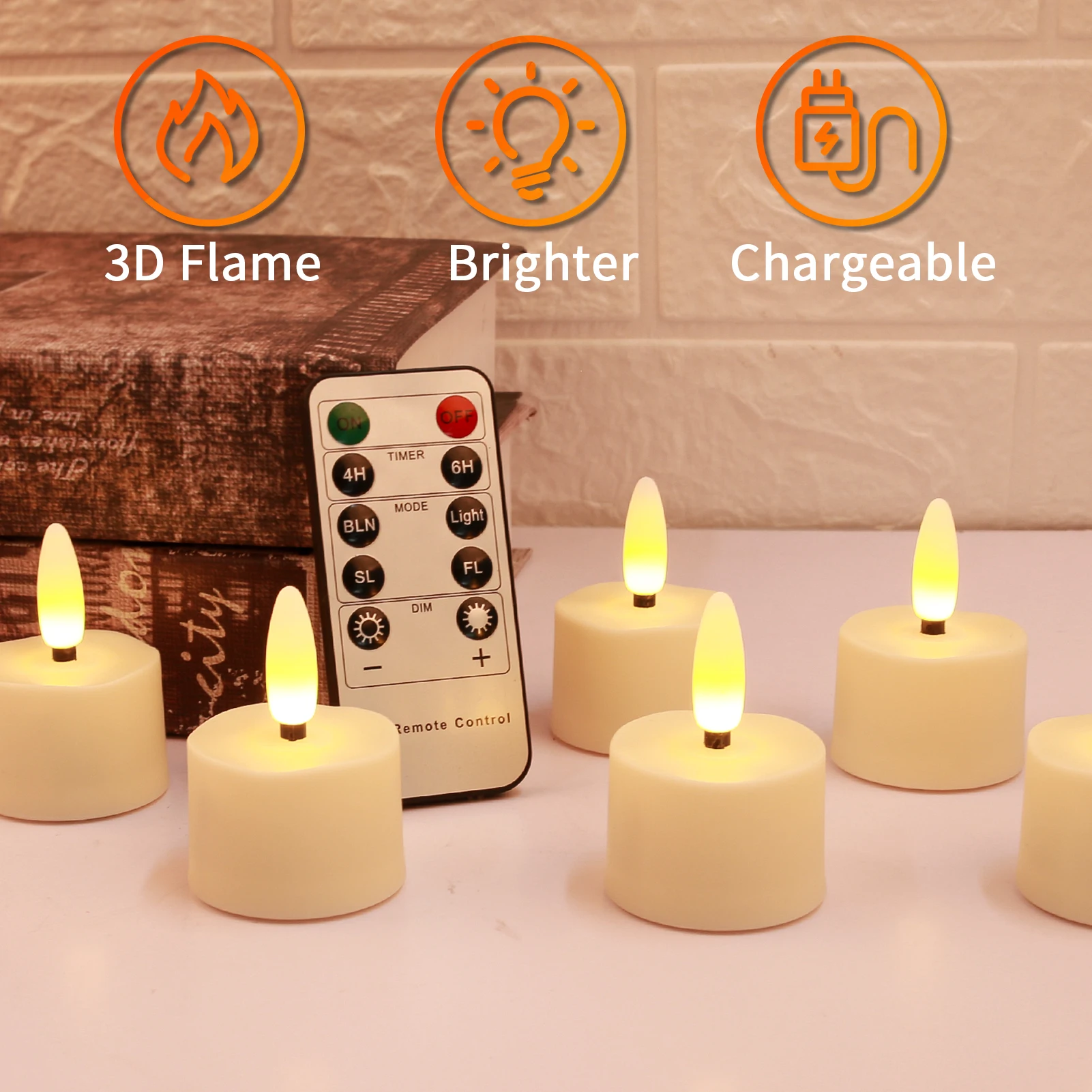 6-Pack Rechargeable Tea Lights Candles with Remote 4H/6H Timer Flameless Flickering Battery Operated LED Tealights for Pumpkins Luminarias Centerpieces 