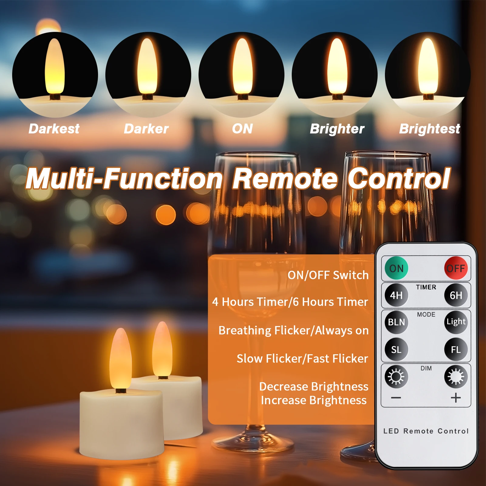 6-Pack Rechargeable Tea Lights Candles with Remote 4H/6H Timer Flameless Flickering Battery Operated LED Tealights for Pumpkins Luminarias Centerpieces 