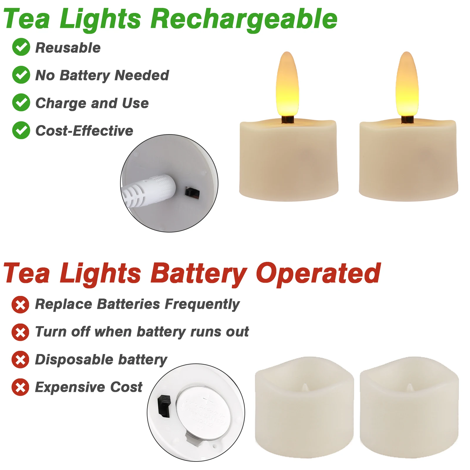 6-Pack Rechargeable Tea Lights Candles with Remote 4H/6H Timer Flameless Flickering Battery Operated LED Tealights for Pumpkins Luminarias Centerpieces 