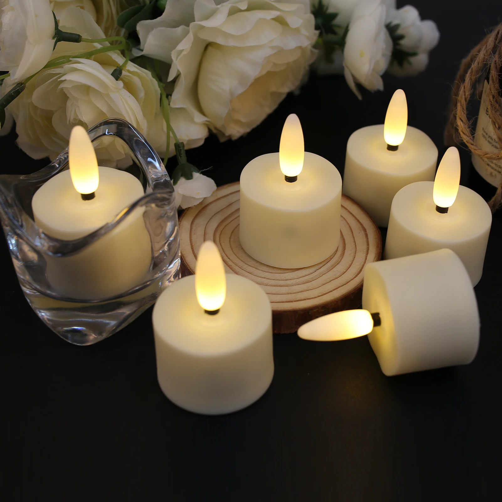 6-Pack Rechargeable Tea Lights Candles with Remote 4H/6H Timer Flameless Flickering Battery Operated LED Tealights for Pumpkins Luminarias Centerpieces 