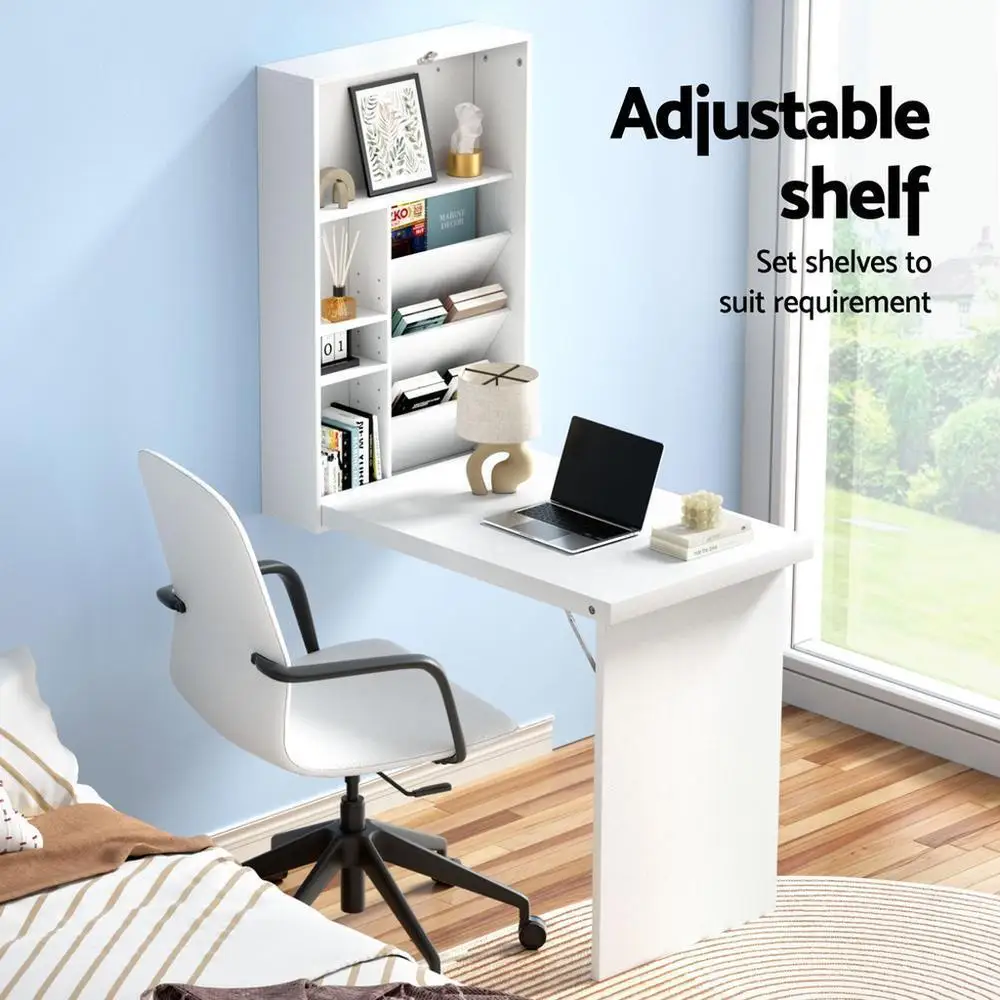 Computer Desk Wall Mounted Bookshelf White Space Saving Storage Rack for Home Office Use