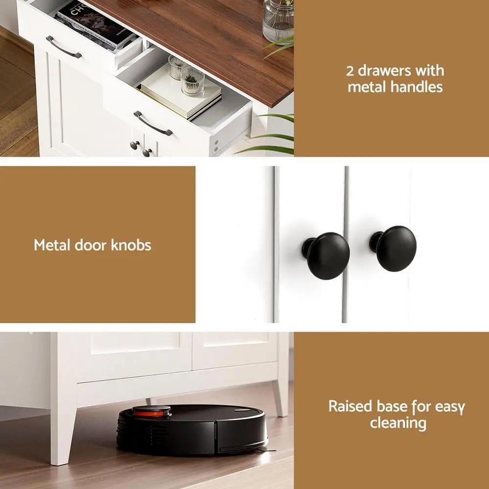 White Buffet Sideboard Storage Cabinet Kitchen Cupboard Hallway Two Drawers Modern Freestanding Storage Unit