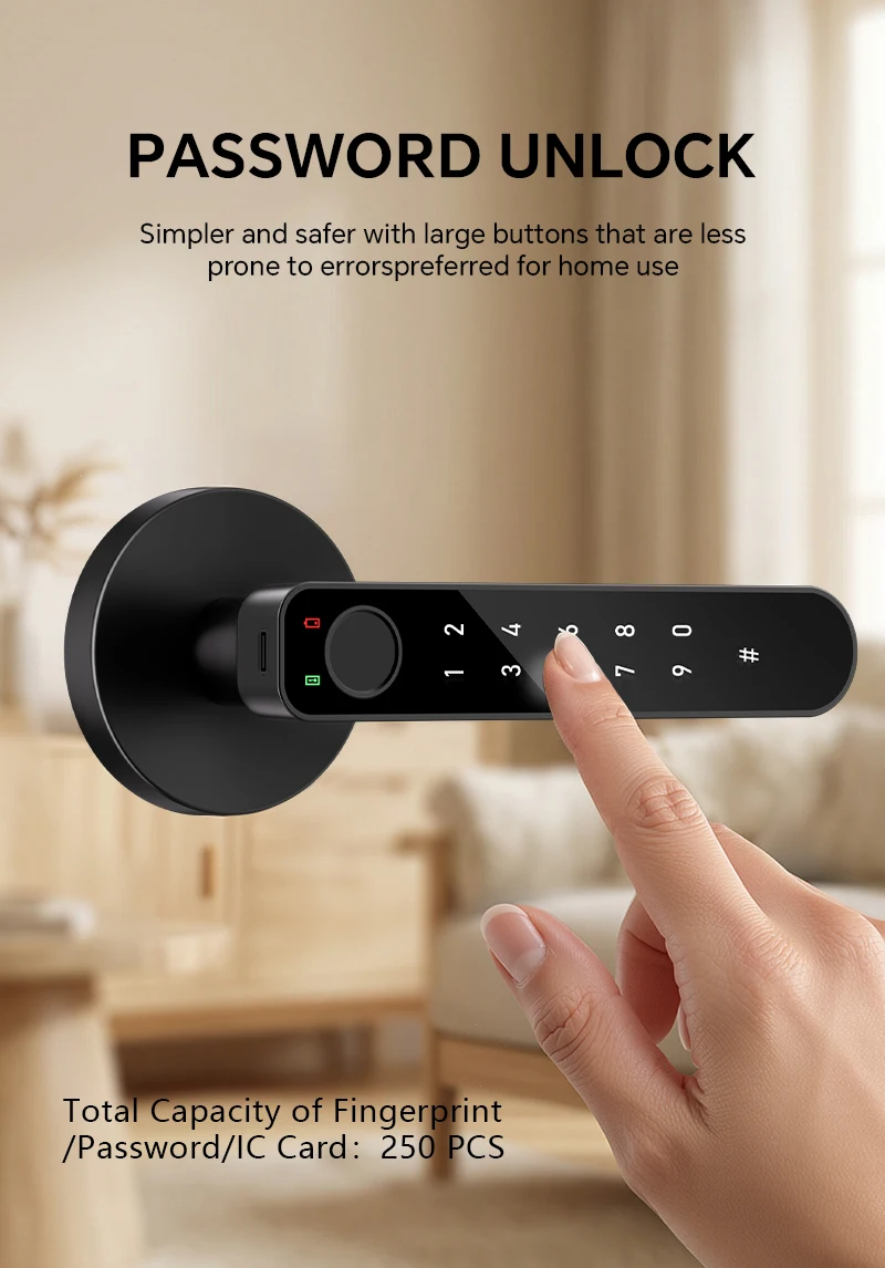 ICCSSI Smart Door Lock Fingerprint Lock Fingerprint/Tuya APP/Password/IC Card/key Unlock Shipping from Australia B208APRO