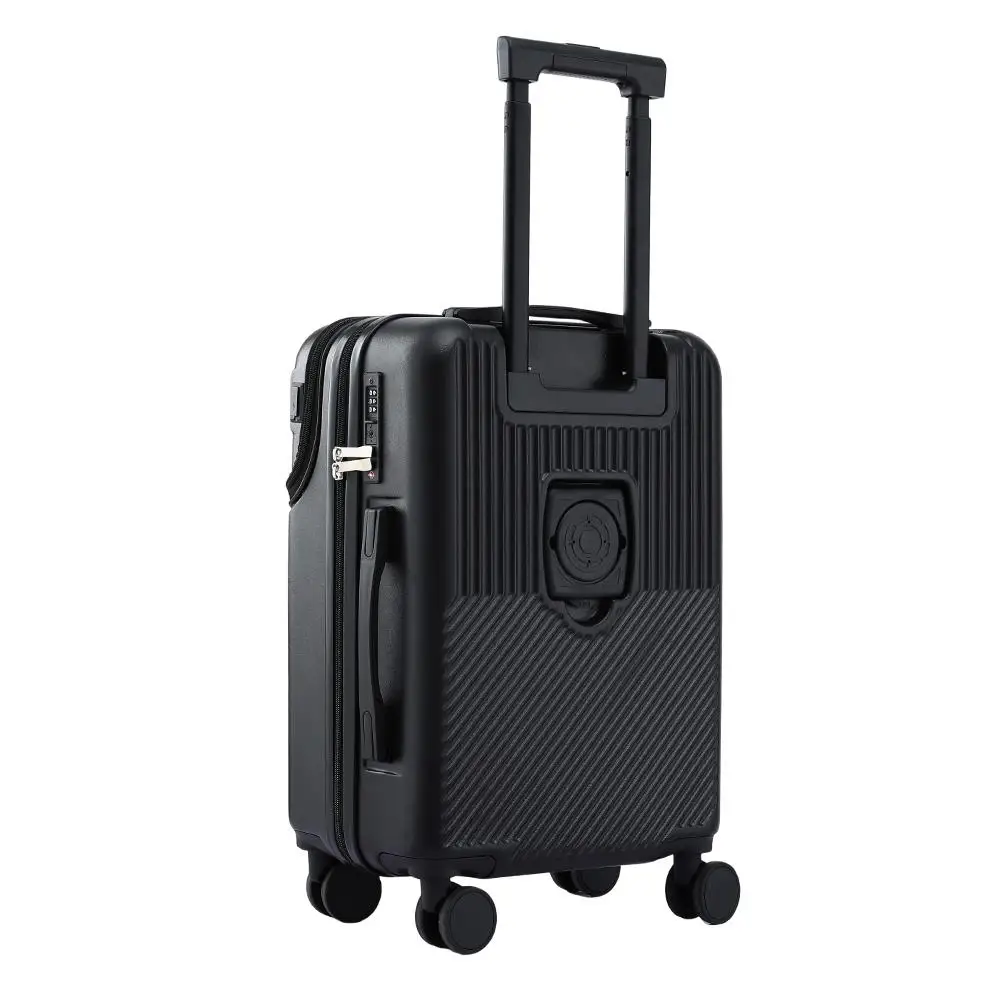20 Inch Carry On Luggage Suitcase with Front Pocket TSA Approved Black Travel Spinner Hard Shell Carry On Bag