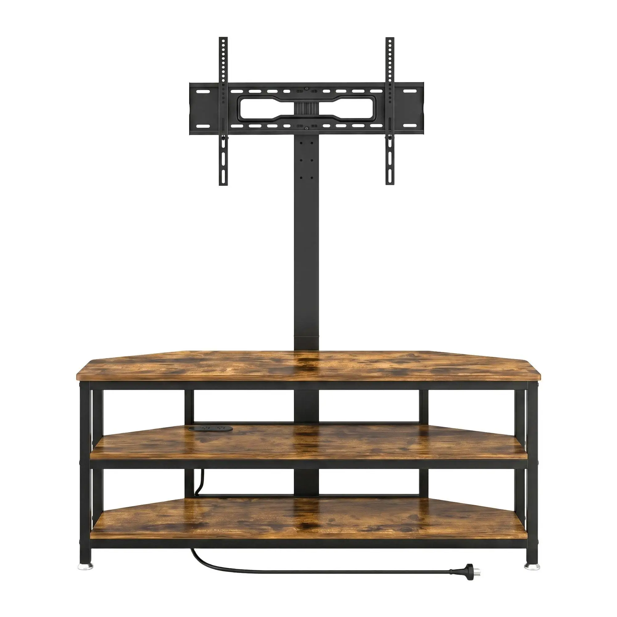 Corner TV Stand for 32 to 70 Inch TVs with Mount LED Lights Power Outlet Space Saving Entertainment Center and Storage Shelves