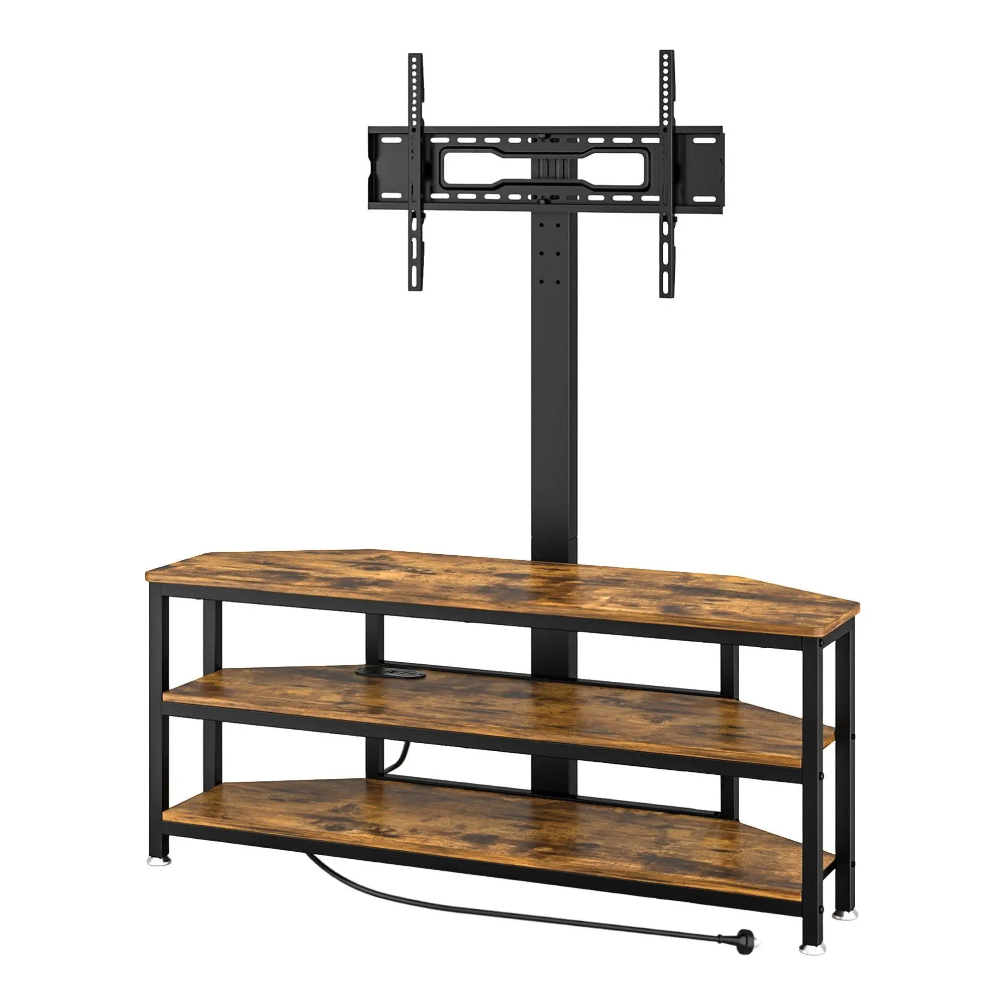 Corner TV Stand for 32 to 70 Inch TVs with Mount LED Lights Power Outlet Space Saving Entertainment Center and Storage Shelves