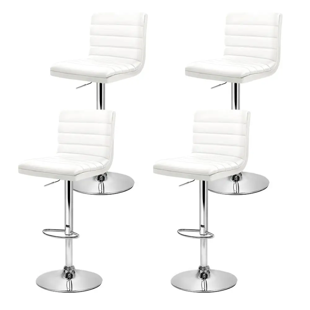 Set of 4 White Padded Leather Adjustable Gas Lift Bar Stools Modern Home Kitchen Counter Chairs