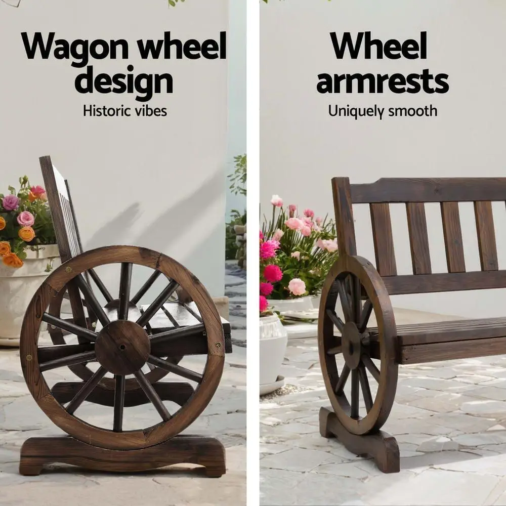 Outdoor Wooden 2 Seater Garden Bench Wagon Style Patio Chair Brown Furniture