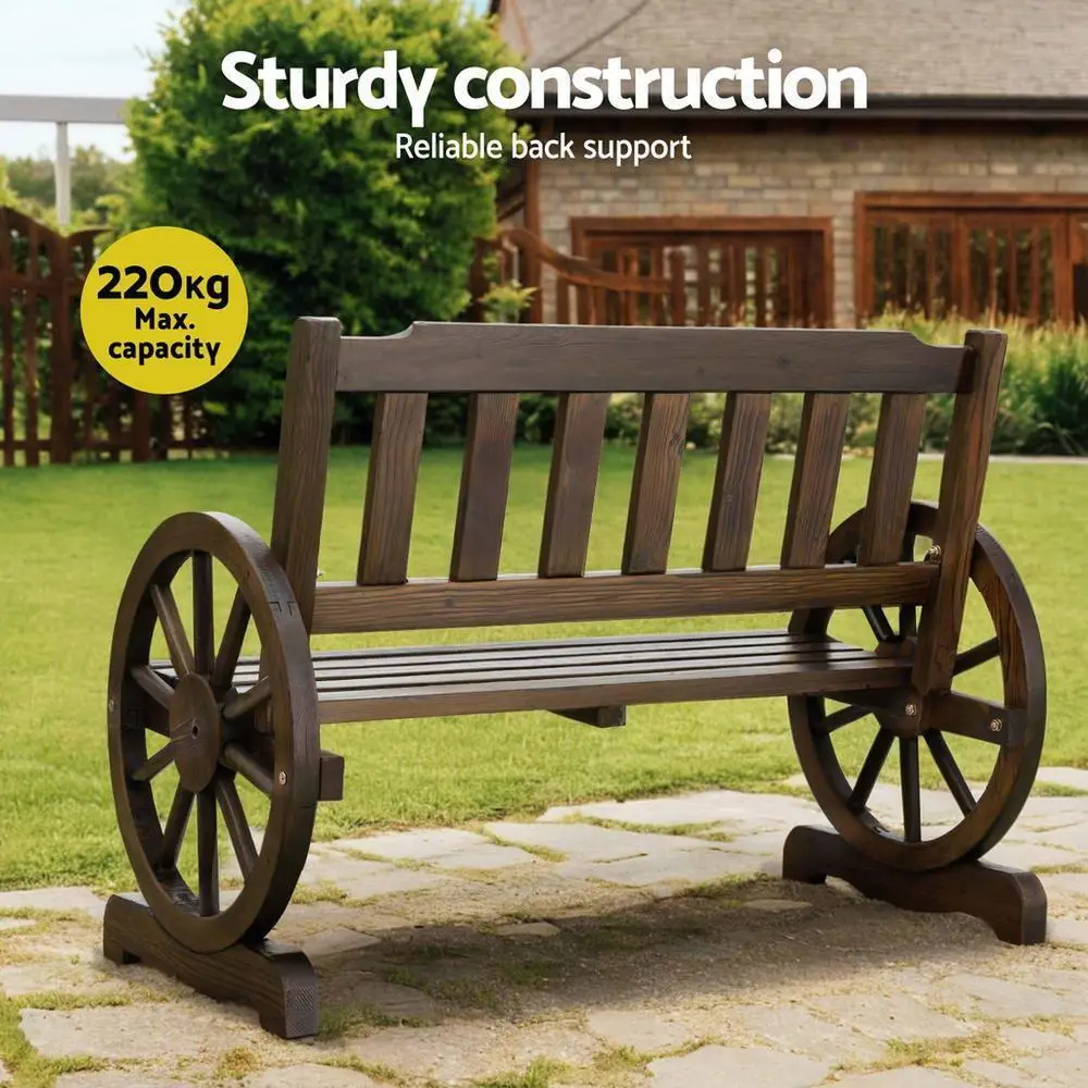 Outdoor Wooden 2 Seater Garden Bench Wagon Style Patio Chair Brown Furniture