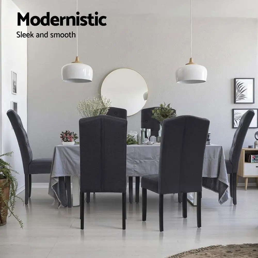 Set of 4 Dark Grey Linen Parsons Dining Chairs Upholstered Side Chairs for Kitchen and Dining Room